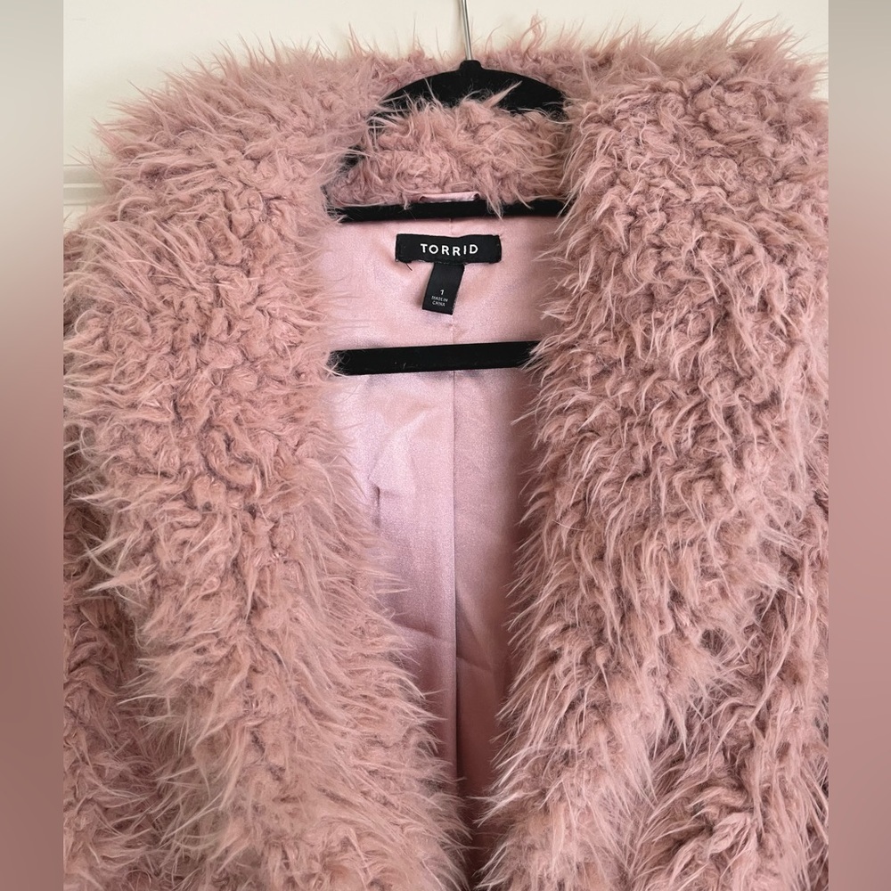 Torrid Sherpa Drape Front Jacket Mauve Pink 1X 14-16 Fluffy Cozy Neutral Rave - Picture 2 of 13